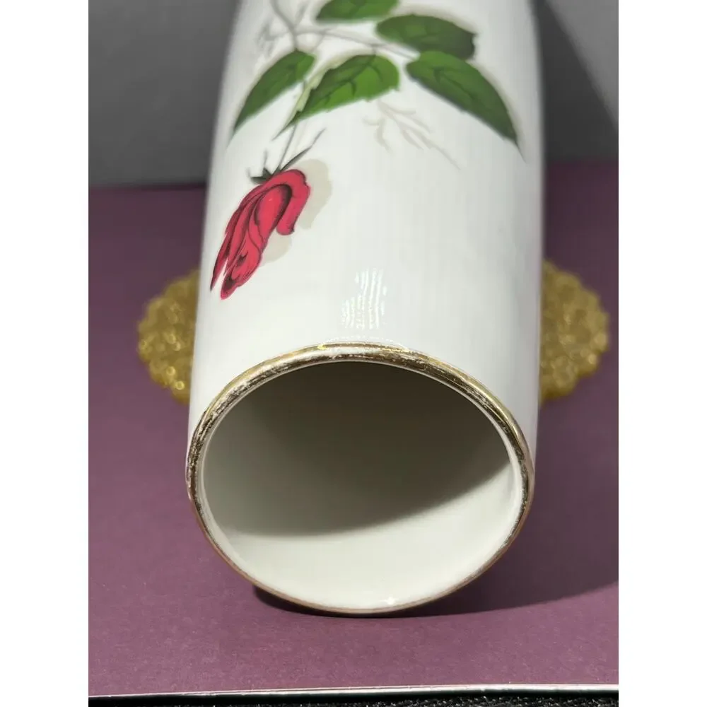 Vtg Winterling Bavaria Porcelain Vase W/ Red Rose Pattern